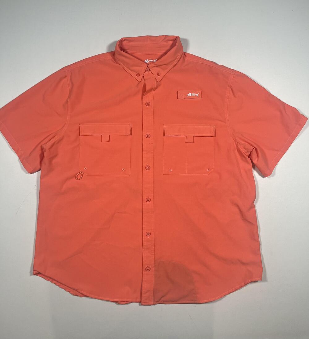 Silver Bait Shirt Mens XL Orange Stretch Fishing Button Up Short Sleeve Outdoor